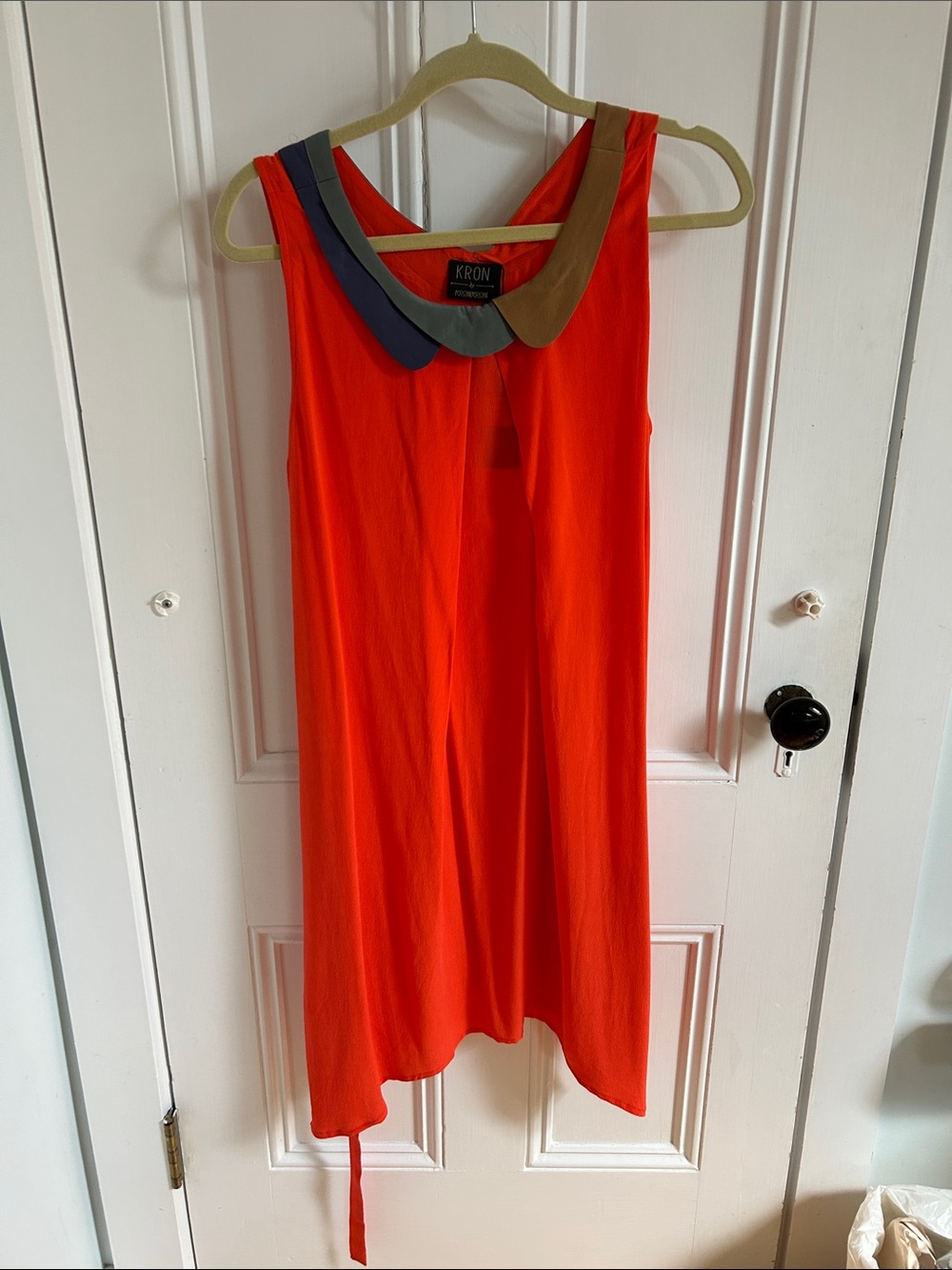 Orange Sleeveless Dress with Contrast Collar